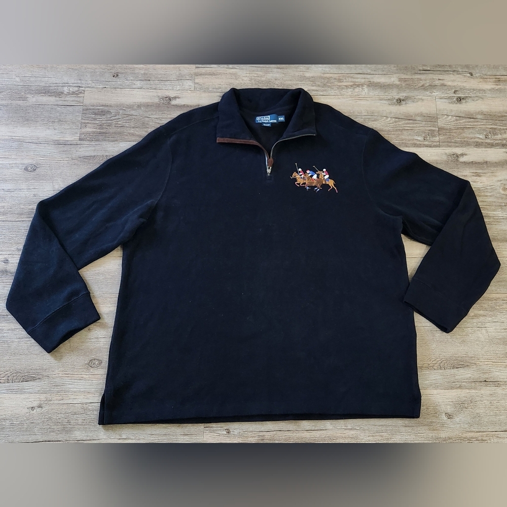Vintage Mens Polo Ralph Lauren 1/4 Zip Pullover 3 Horse‎ Sweater size 2XL